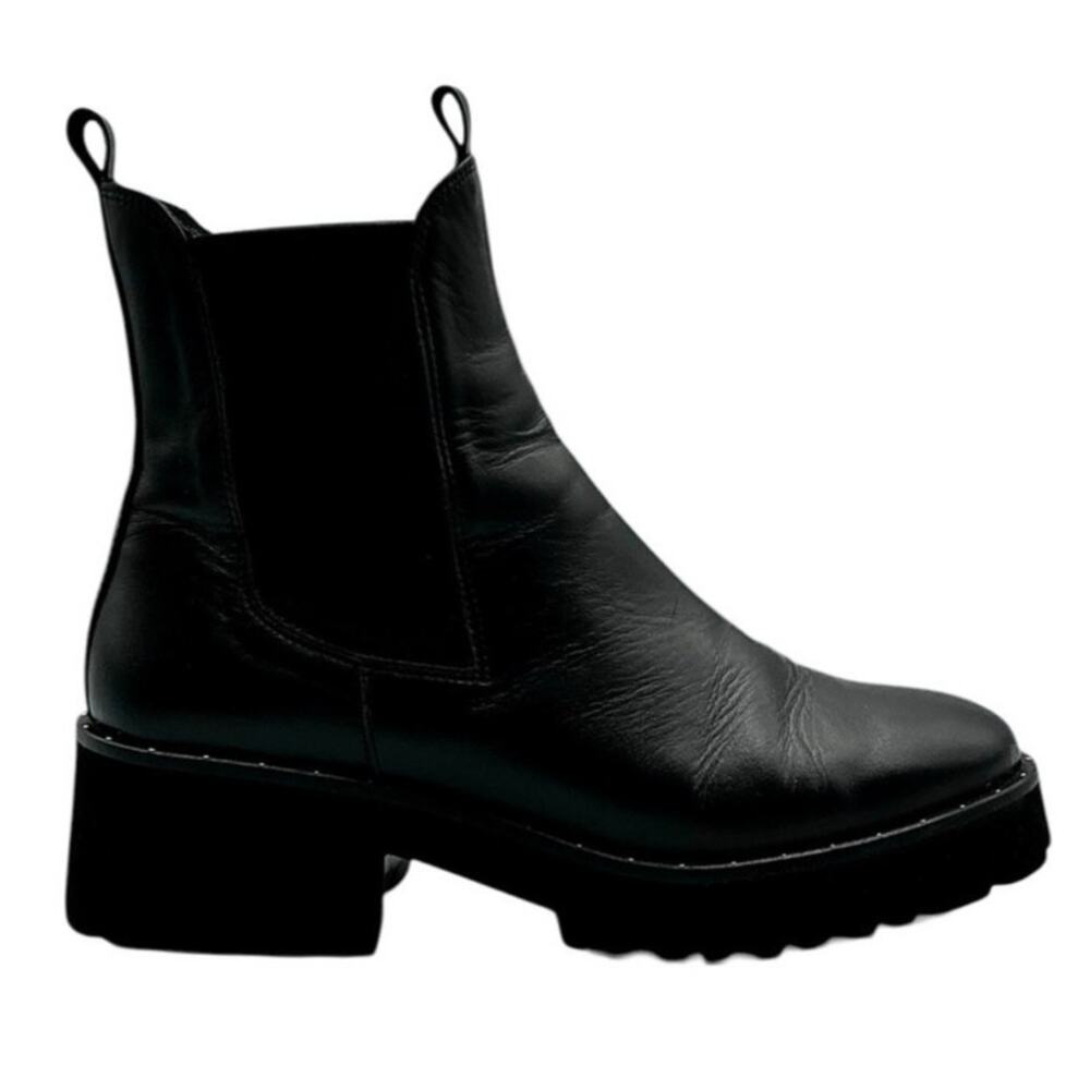 Freda Salvador Brooke Rain Boot Lug Sole Black Leather Chelsea 8 - Picture 2 of 10